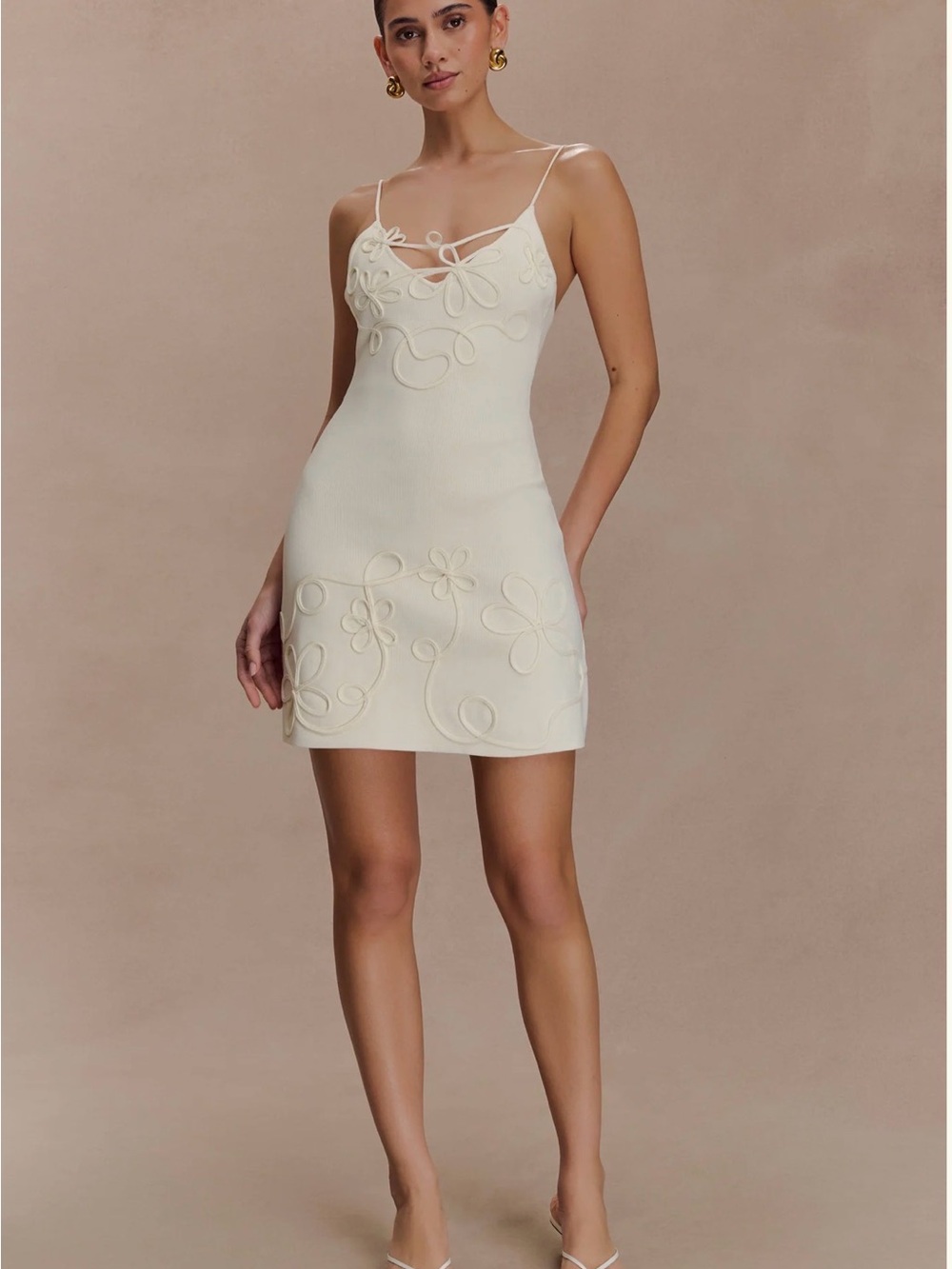 Meshki Brillo Ivory Floral-Embroidered Knit Mini Dress 3XL NWT